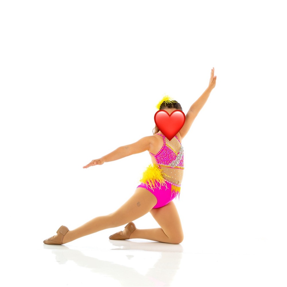 Glamour solo dance costume hot pink yellow tropical rhinestone bedazzled
